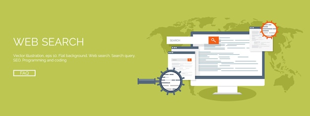 Vector illustration flat computing background programming coding web development search engine