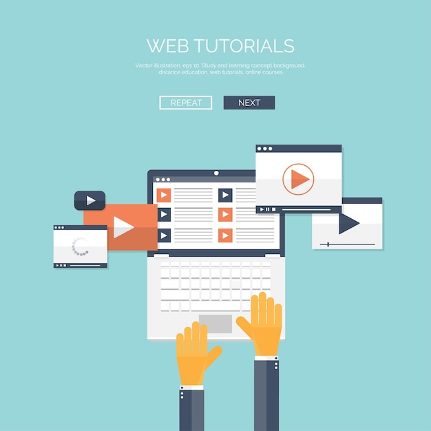Vector illustration flat study backgrounds set education and online courses web tutorials elearning