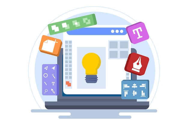 vector illustration Graphic design software application concept on laptop or computer screen