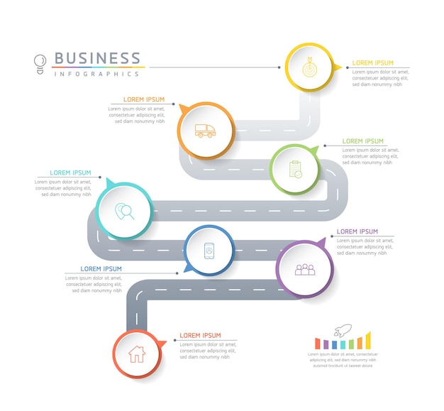 Vector illustration infographics design template business information presentation chart with 7 options or steps