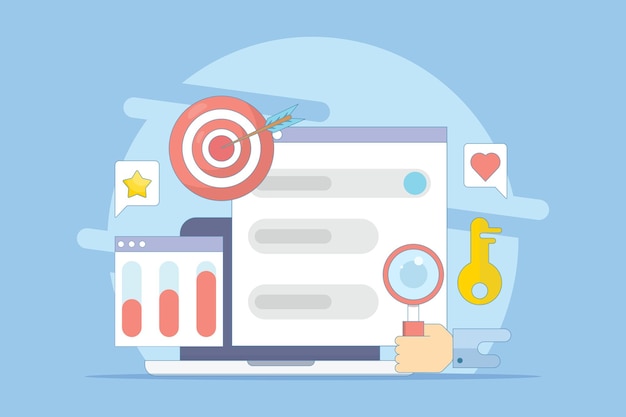 vector illustration keyword research concept or keyword targeting or seo keyword optimization