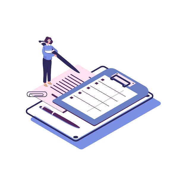 vector illustration little people fill out a form modern concept for web banners infographics websites printed products vector