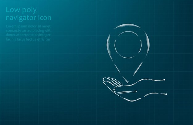 Vector illustration of a label for a card on an outstretched hand The navigator checks the map