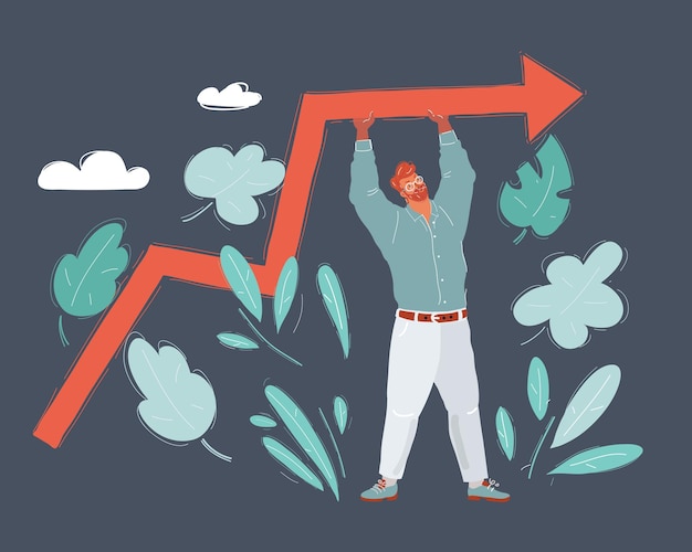 Vector illustration of A smiling businessman holding growth graph isolated on dark background