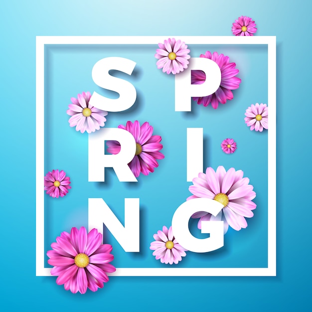 Vector Illustration of a spring theme with pink flower