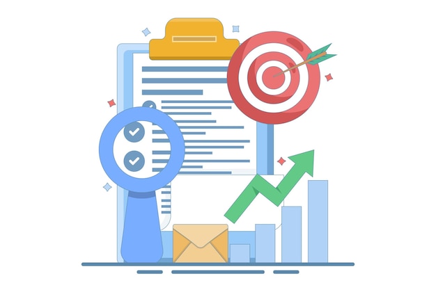 vector illustration of Business Target Letter Concept with Clipboard and Target Arrow