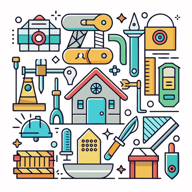 Vector Illustration of Construction and Engineering Tools Icons Set for Architecture Industrial Design and DIY Projects