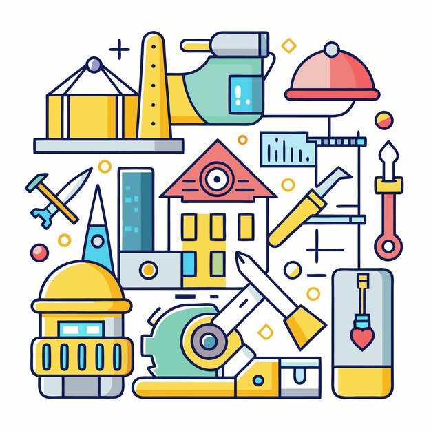 Vector Illustration of Construction and Engineering Tools Icons Set for Architecture Industrial Design and DIY Projects