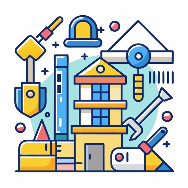 Vector Illustration of Construction and Engineering Tools Icons Set for Architecture Industrial Design and DIY Projects