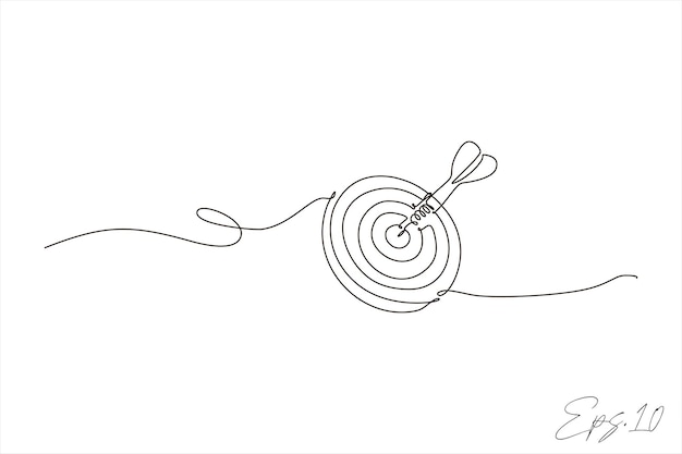 vector illustration of continuous line of arrow bow on target circle