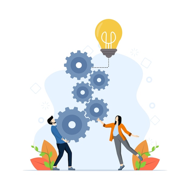 vector illustration of cooperation concept with people working together to create ideas