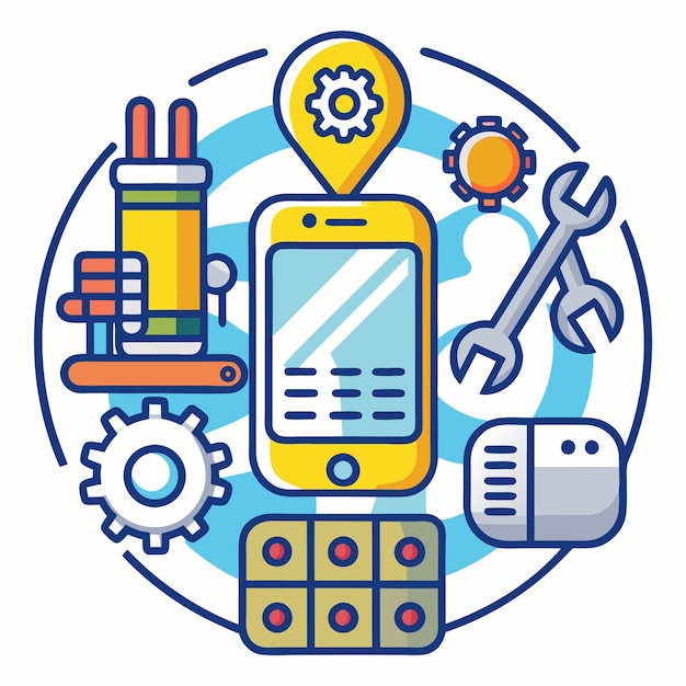 Vector Illustration of Mobile Technology and Digital Tools Icons Set for App Development Internet of Things and Smart Devices