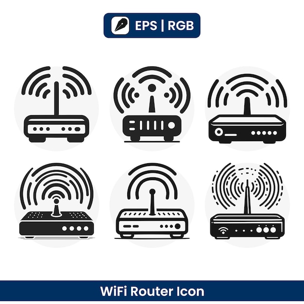 vector illustration of multiple digital router icons with strong network signals communication
