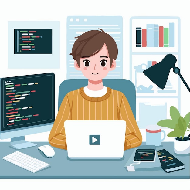 Vector Illustration Of programmer in flat design style