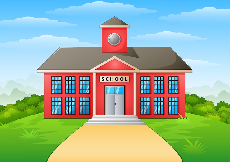 Vektori vector illustration of school building and path