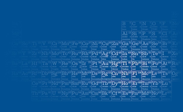 Vector illustration of the periodic system of elements on a blue background with different lighting