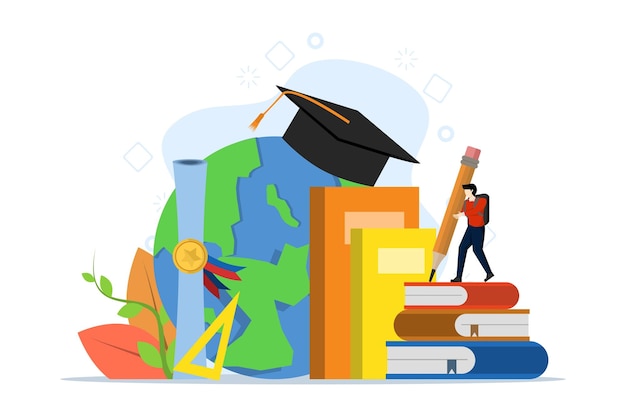 vector illustration of university campus vector concept with students and school elements