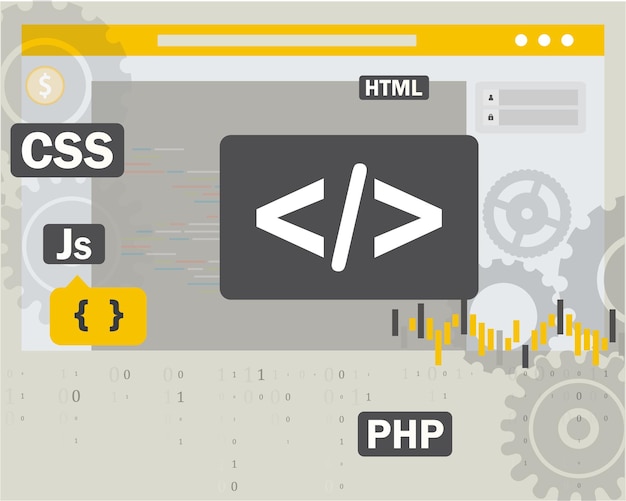 Vector illustration of web and app development programming and coding
