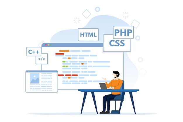 vector illustration of Web Development with characters designing and developing websites and apps