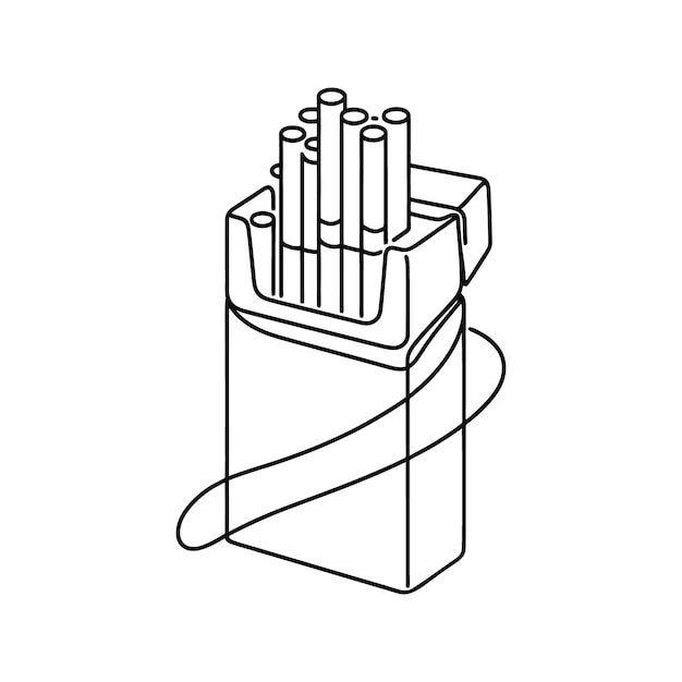 Vector illustration open cigarette pack in one line