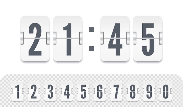 vector illustration template white scoreboard number font vintage flip clock time counter flip countdown number