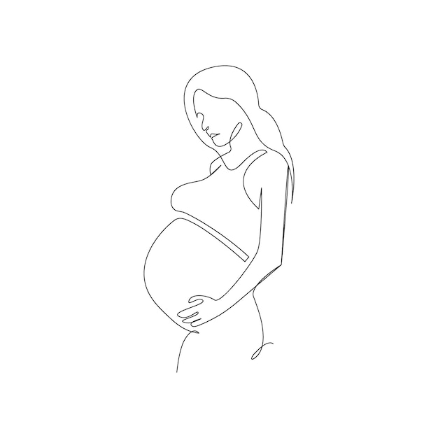 vector in one continuous line drawing of pregnant woman isolated on white background minimalist