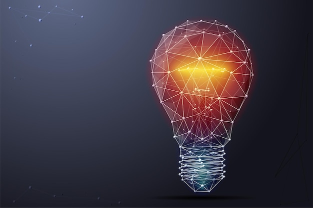 vector incandescent lamp with bright light low poly wireframe and points polygonal