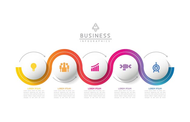 Vector infographic business presentation template with circular interconnection with 5 options