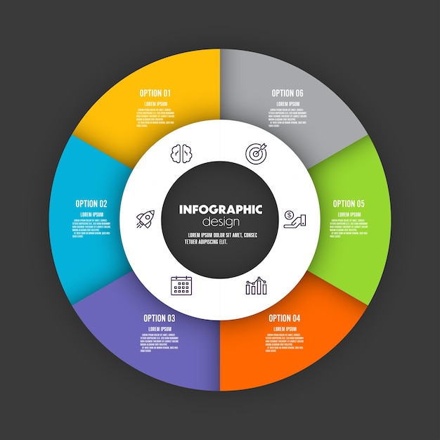 Vector infographic circle pie chart template 6 option for precentation