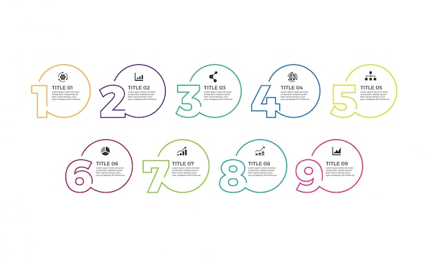 Vector Infographic design template with icons and 9 numbers options or steps.