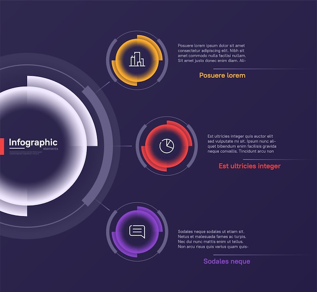 vector infographic round chart template on a deep blue background three options