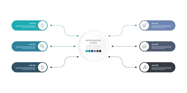 Vector infographics business circle 6 steps timeline infographic icons designed