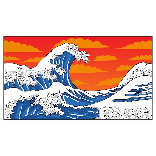 vector japanese wave illustration traditional