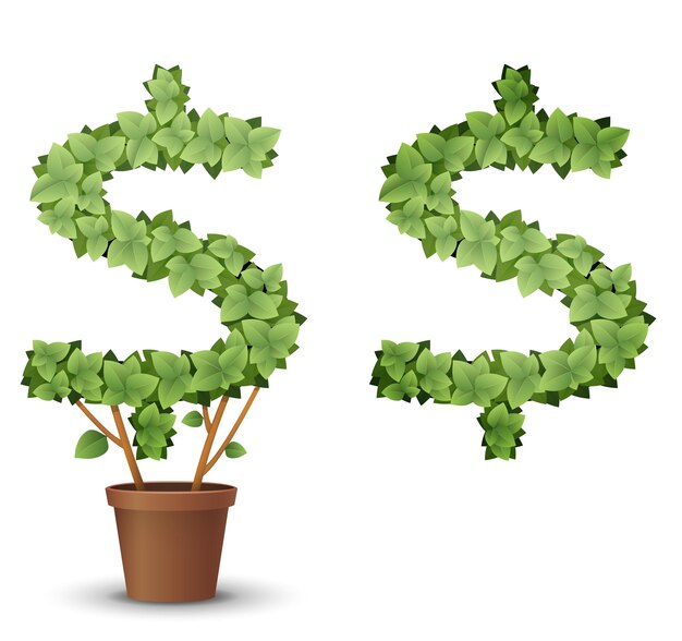 Vector large green tree grows from a flowerpot concept of spring and summer