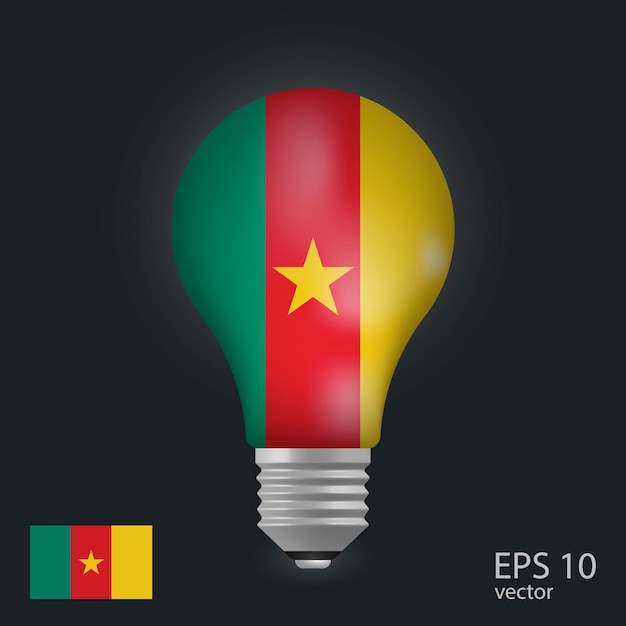 Vector light bulb with flag of Cameroon 3D rendering isolated on gray background