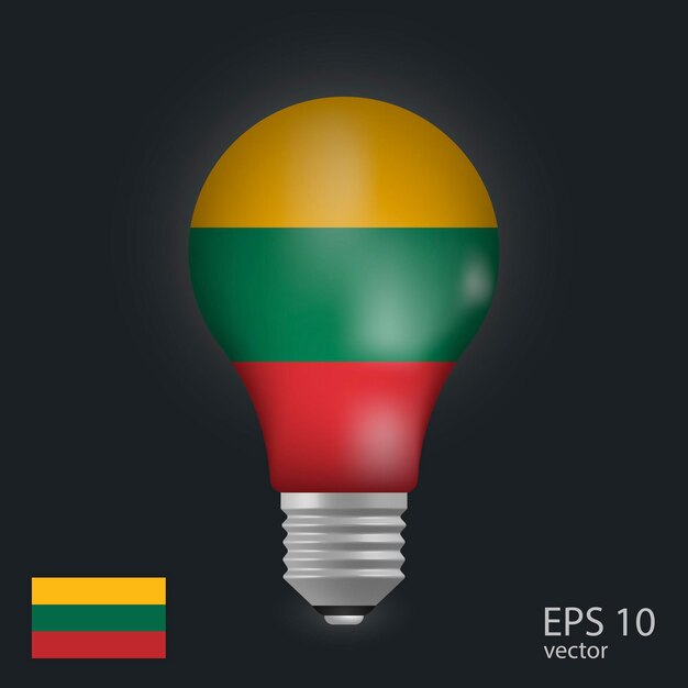 Vector light bulb with flag of Lithuania 3D rendering isolated on gray background
