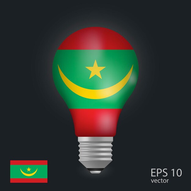 vector light bulb with flag of mauritania 3d rendering isolated on gray background