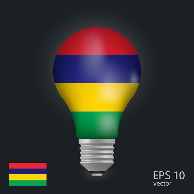 Vector light bulb with flag of Mauritius 3D rendering isolated on gray background