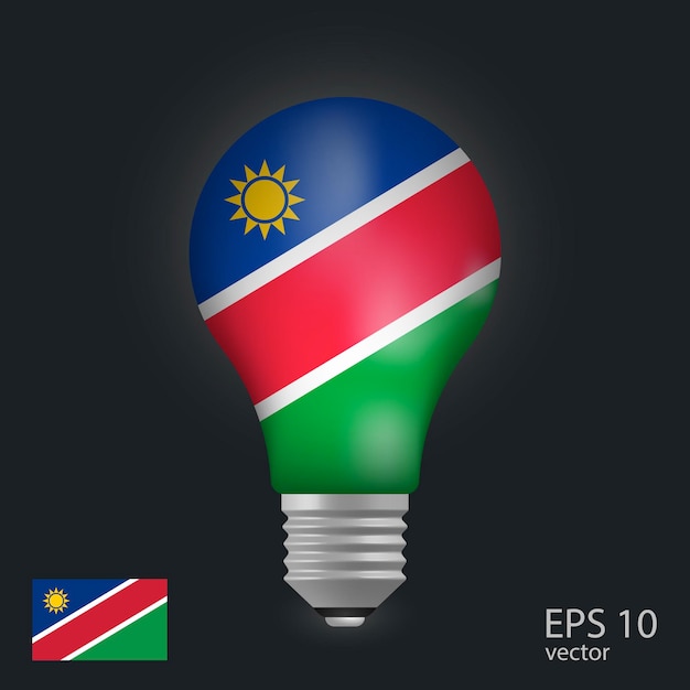 Vector light bulb with flag of Namibia 3D rendering isolated on gray background