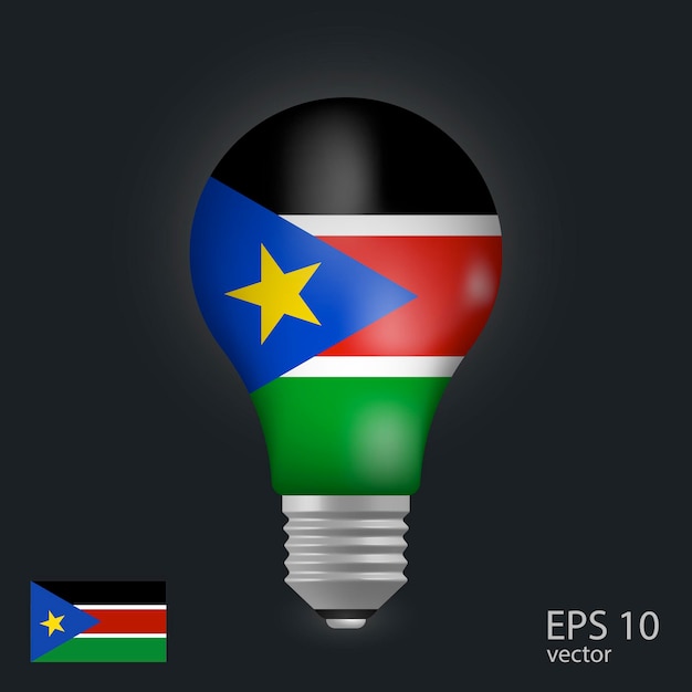 Vector light bulb with flag of South Sudan 3D rendering isolated on gray background