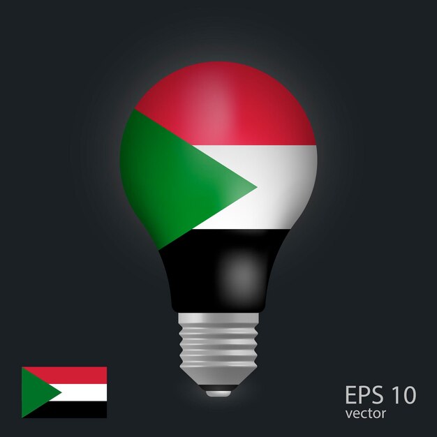 vector light bulb with flag of sudan 3d rendering isolated on gray background