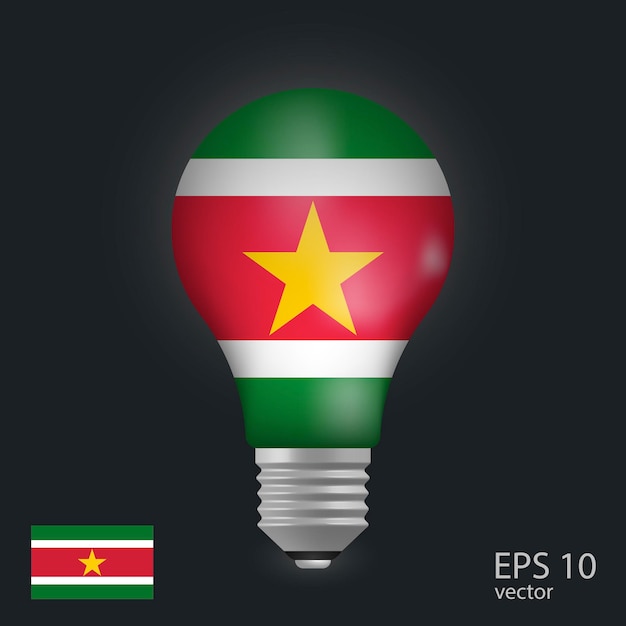 vector light bulb with flag of suriname 3d rendering isolated on gray background