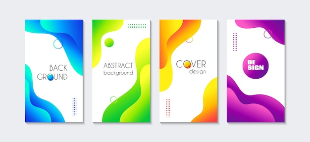 Vector liquid vertical backgrounds Abstract colorful fluid cover templates for social media stories
