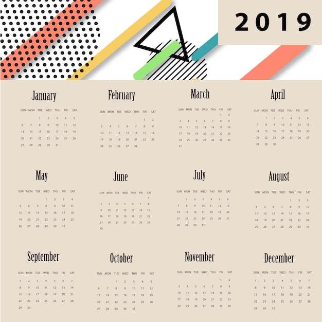 vector memphis new year calender
