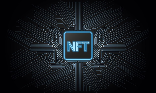 Vector NFT text on CPU chip with digital circuit board background Abstract CPU Chip Product from crypto currency technology Vector EPS 10