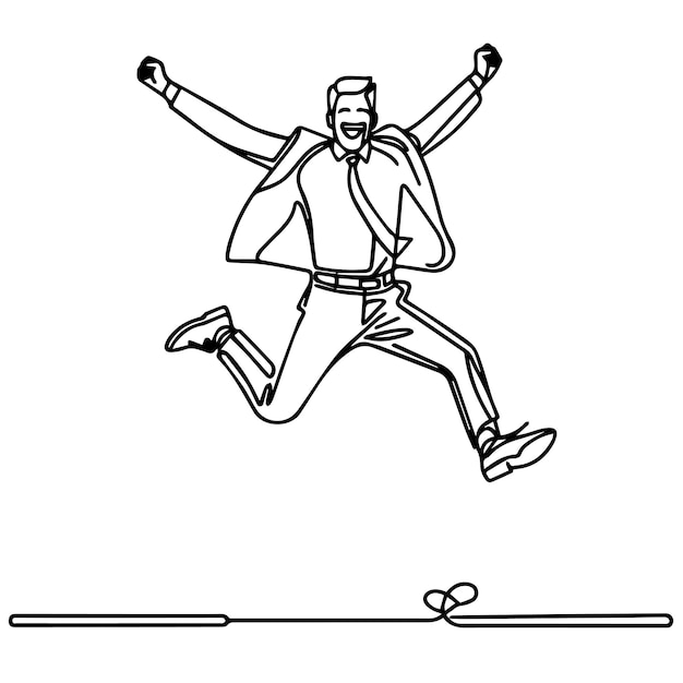 vector of businessman jumping in continuous line style