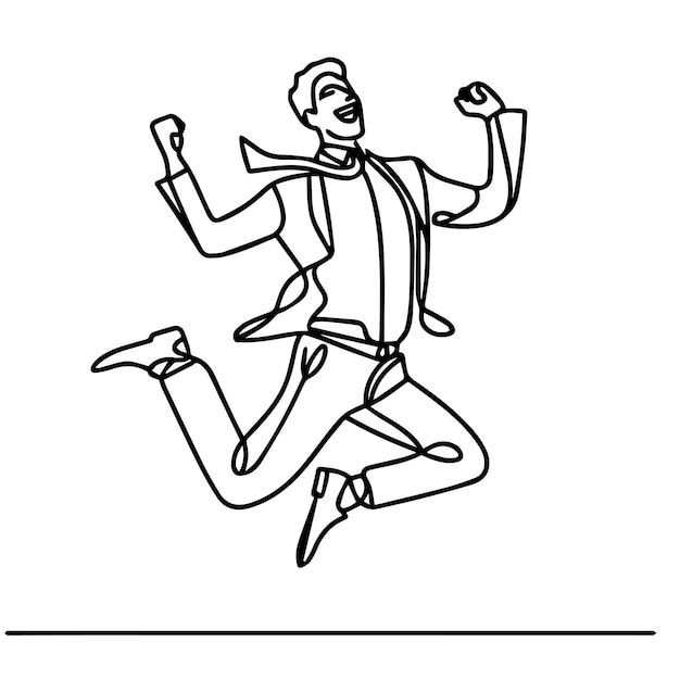 vector of businessman jumping in continuous line style