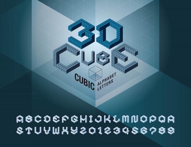 vector of cube alphabet letters and numbers, abstract 3d hexagon stylized fonts