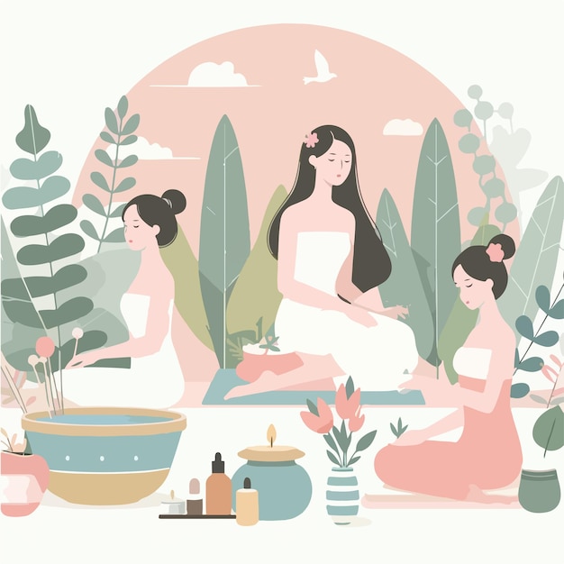 vector of people having a spa with a simple and minimalist flat design style