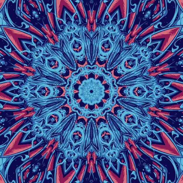 Vector ornate pattern with oriental blue ornamental floral elements